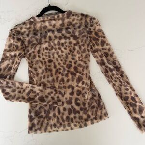 Zara Leopard Print Long Sleeve Top in Brown and Cream